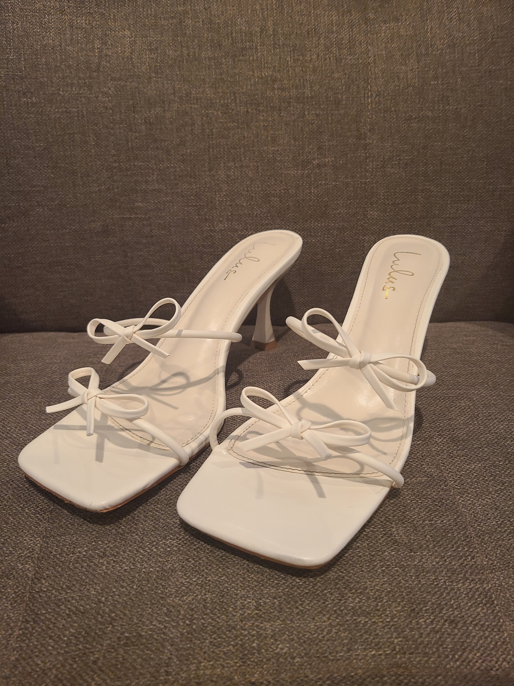 Lulu's White Strappy Bow Square-Toe Heeled Sandals
